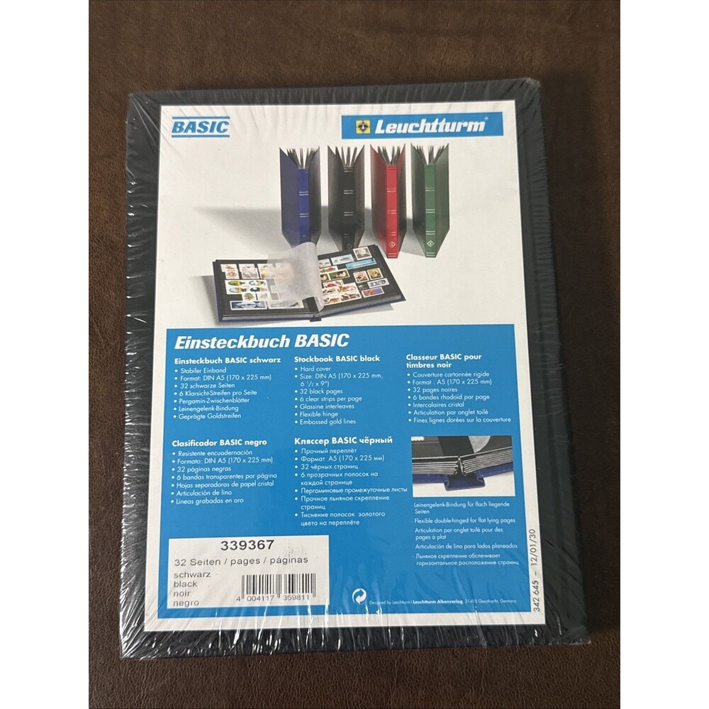 NEW Leuchtturm 32 Page Stock Book Stamp Album 9 Rows Black Glassine Interleaves